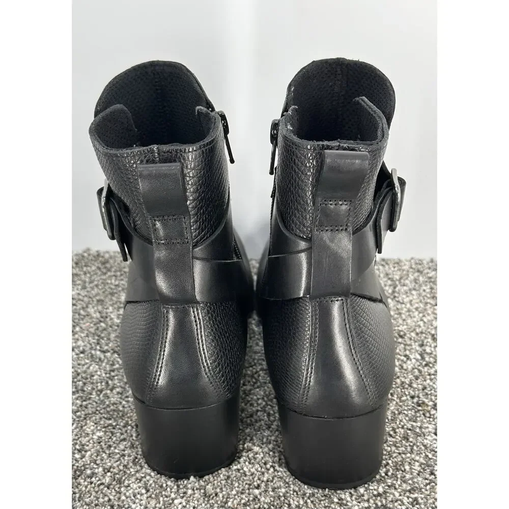 ECCO DRESS CLASSIC 35 WOMENS ANKLE BOOTS LEATHER BLOCK HEEL BLACK SZ 39EU 8-8.5